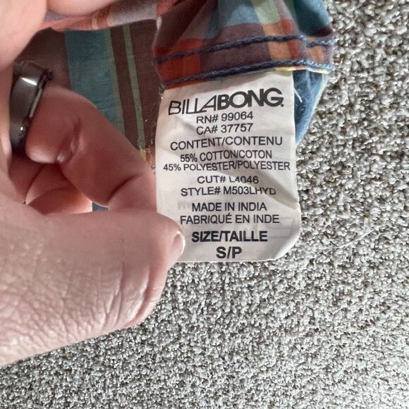 Billabong Tailored Fit Button Up Shirt Mens Small S Plaid Shirt Sleeve Stretch - Picture 9 of 12